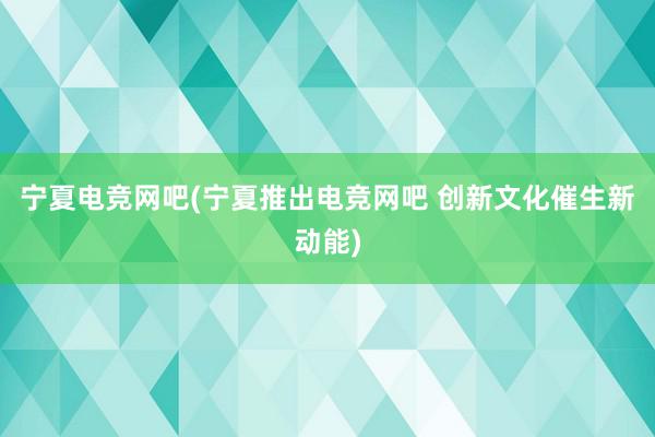 宁夏电竞网吧(宁夏推出电竞网吧 创新文化催生新动能)