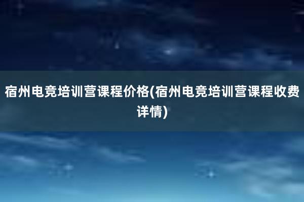 宿州电竞培训营课程价格(宿州电竞培训营课程收费详情)