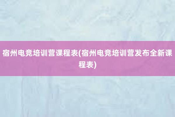 宿州电竞培训营课程表(宿州电竞培训营发布全新课程表)