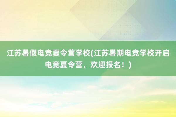 江苏暑假电竞夏令营学校(江苏暑期电竞学校开启电竞夏令营，欢迎报名！)