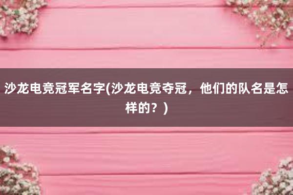 沙龙电竞冠军名字(沙龙电竞夺冠，他们的队名是怎样的？)