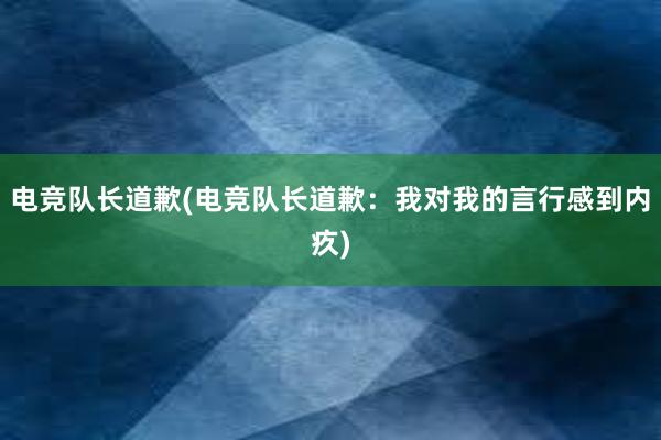 电竞队长道歉(电竞队长道歉：我对我的言行感到内疚)