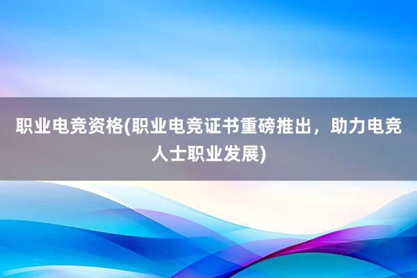 职业电竞资格(职业电竞证书重磅推出，助力电竞人士职业发展)