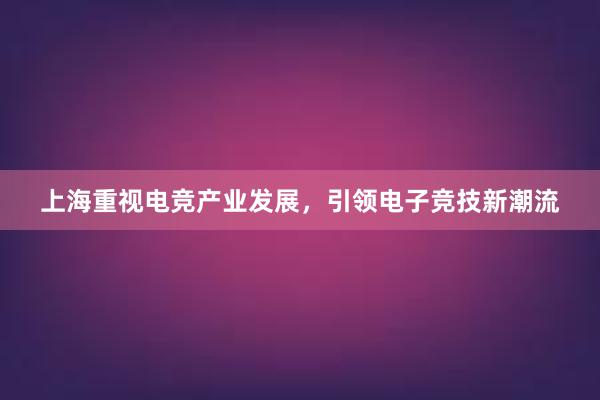 上海重视电竞产业发展，引领电子竞技新潮流