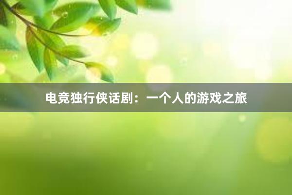 电竞独行侠话剧：一个人的游戏之旅