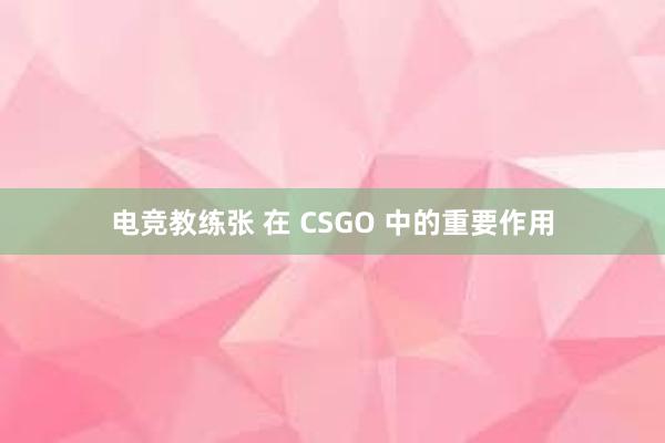 电竞教练张 在 CSGO 中的重要作用